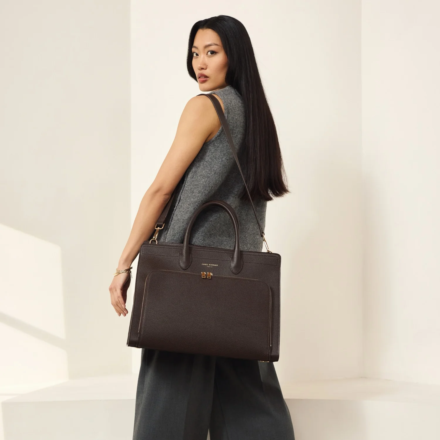 Isabel Bernard Honoré Nadine Brown Calfskin Leather Handbag with Laptop Compartment IB25087 - Image 5