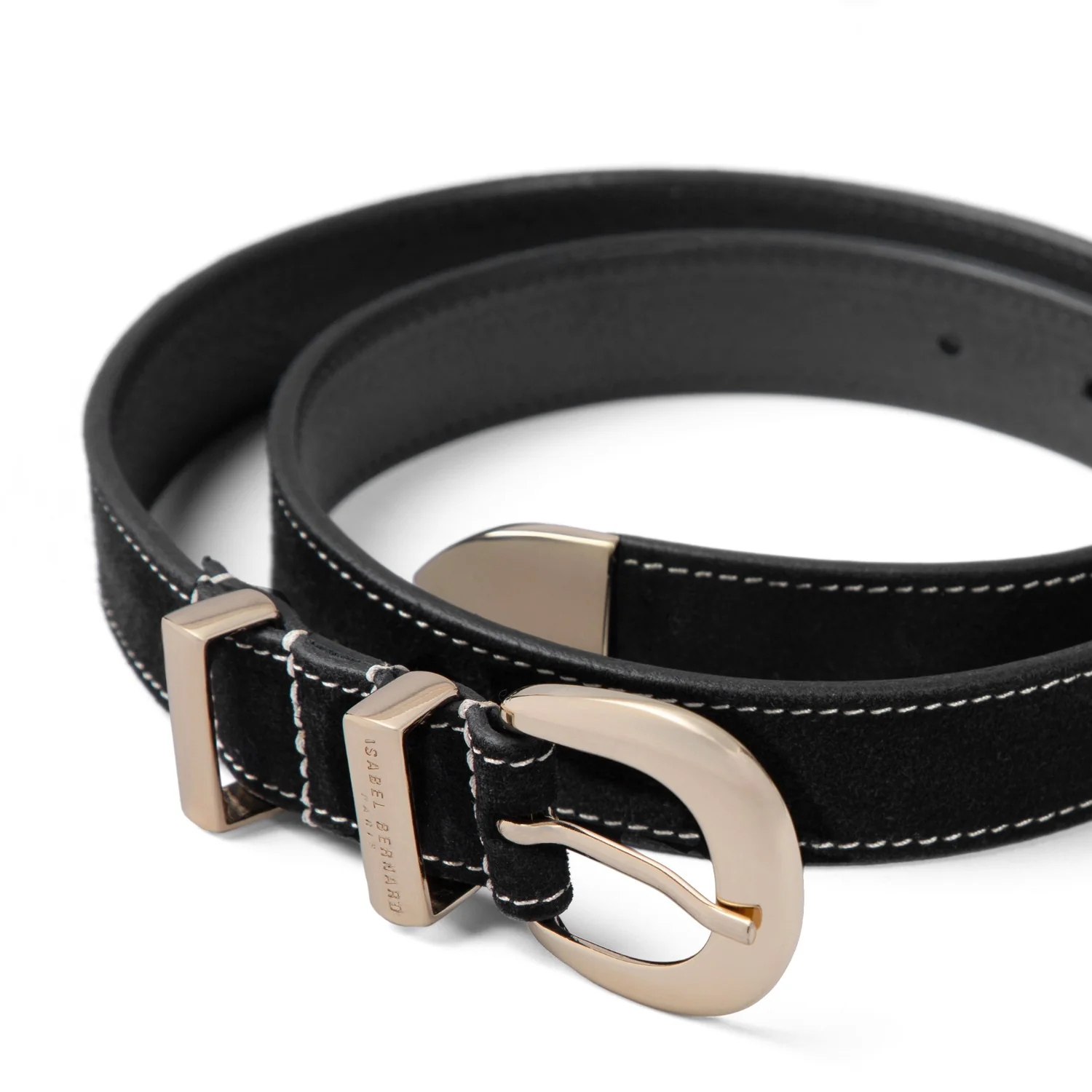 Isabel Bernard Rêveur Mathilde Suede Black belt with gold-coloured buckle IB60020-101-80 - Image 5